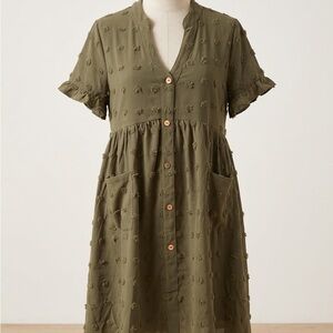 Women’s maternity dress Swiss dot V neck short sleeve button down